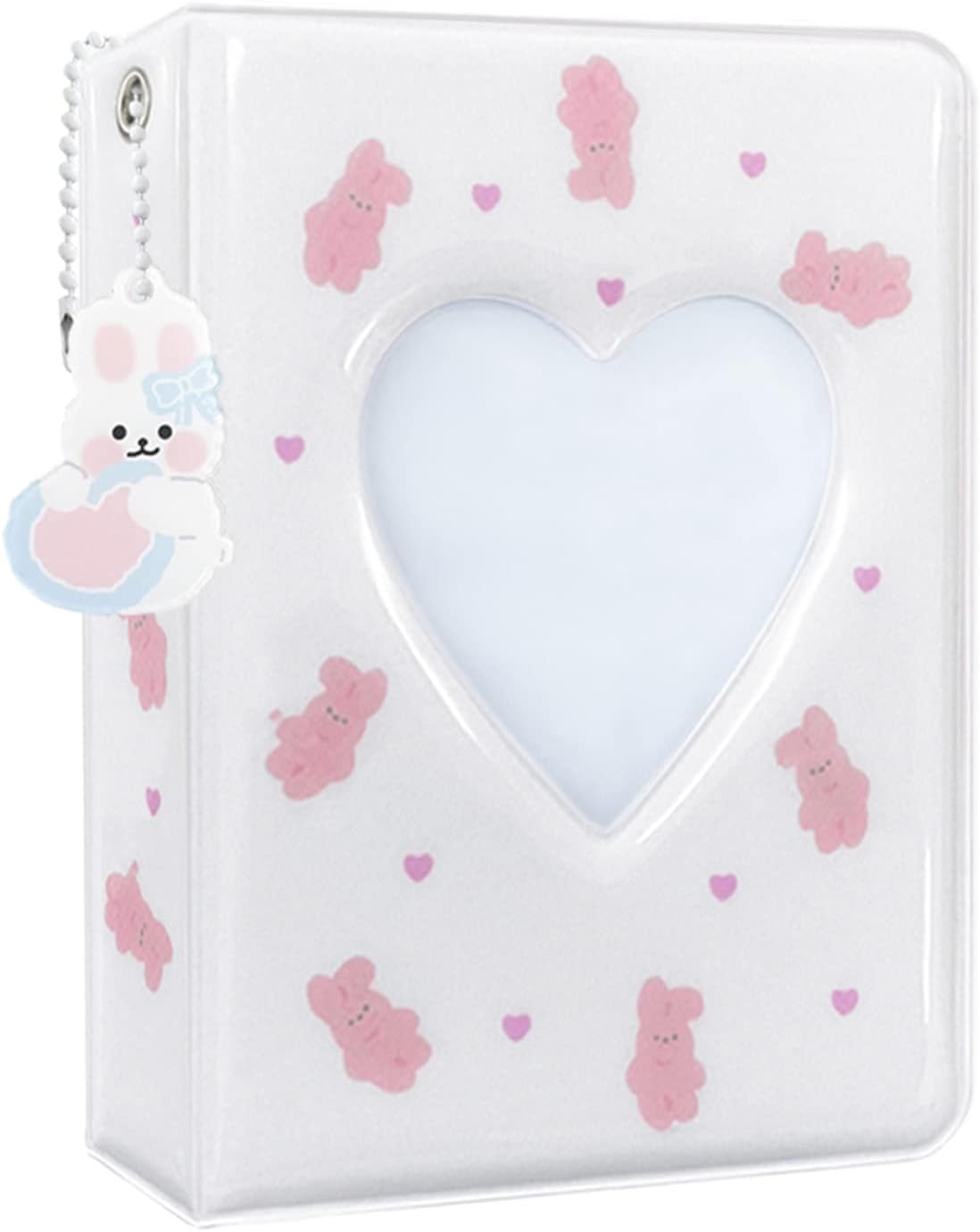 Photocard Binder 3 Inch Kpop Photocard Holder, Cute Mini Photo Album Kpop Photocard Binder Portable Kpop Binder Photocard Album with Lovely Pendant for Photocard Collection, 40 Pockets (White)