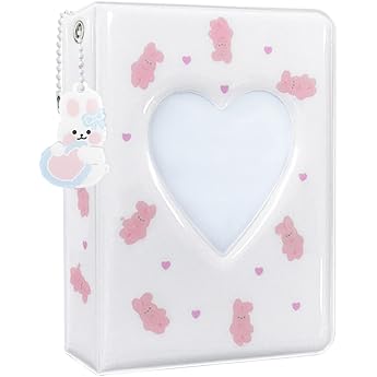 Photocard Binder 3 Inch Kpop Photocard Holder Cute Mini Photo Album Kpop Photo Card Binder Portable Kpop Binder Mini Photo Album with Lovely Pendant for Photo Card Collection 40 Pockets White