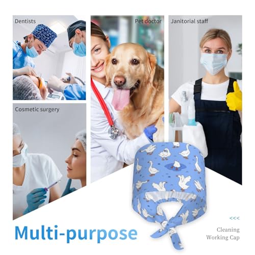 Image of Working Cap Scrub Cap with Sweatband Adjustable Unisex Women Tie Back Hat Nurse Surgical Caps
