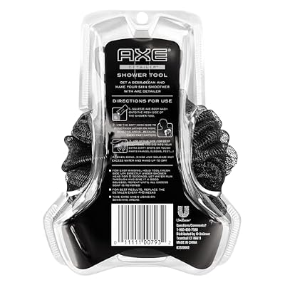 AXE Mens Shower Scrubber Tool, 2-Sided Detailer, Gray Color, Mesh Side for Lathering, Exfoliator for Smoothing Dry, Rough Skin