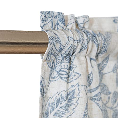 Lazzzy Kitchen Tie Up Valance Curtain Linen Floral Farmhouse Valance For Living Room Bathroom Bedroom Country Valances Window Treatments Small Cafe Curtian 20 Inch Rod Pocket 1 Panel Blue On Beige #TOP2