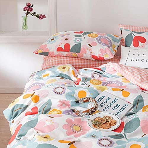 Jane Yre Floral Duvet Cover Twin, 100% Cotton 3 Pcs Bedding Set, Fresh Garden Style Yellow/Red Flower Print, With Zipper Ties, Luxury Soft Breathable Comfortable (No Comforter) Pink Jy14-Style09-Twin #TOP5