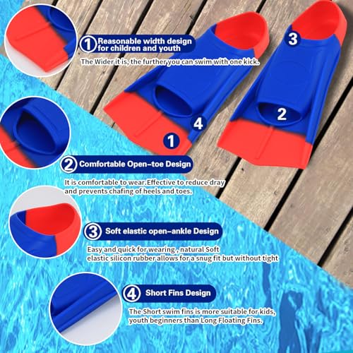 Image of Kids Swim Fins,Short Youth Lap Swimming Flippers,Soft Silicone Training Fins for Children Girls Boys Beginners