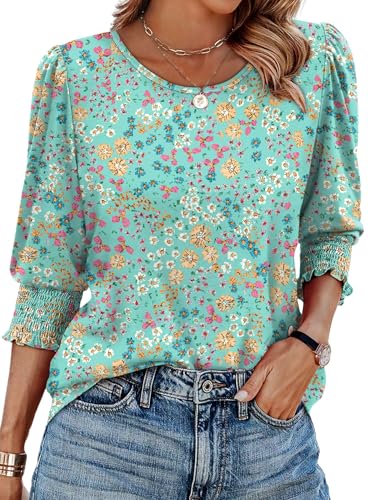 Image of XIEERDUO Blouses for Women Dressy Casual 3 /4 Length Sleeve Womens Tops with Smocked Cuffs