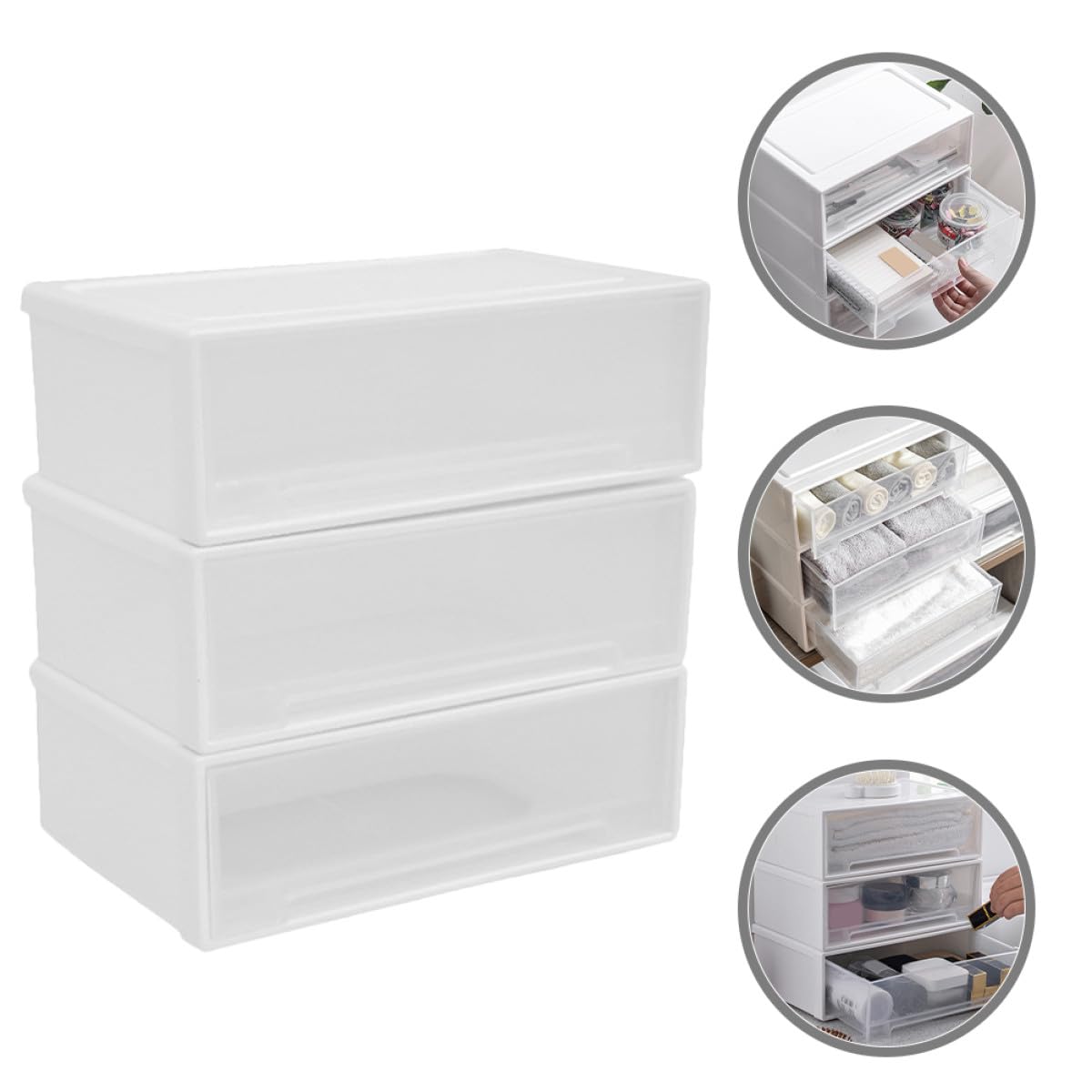 WOONEKY Organizer Cassetti per Trucco e Portaoggetti da Scrivania, Scatola di Immagazzinaggio Bianca in Plastica Resistente, Organizzatore per Cassetti Dell'armadio per Ufficio e Casa,