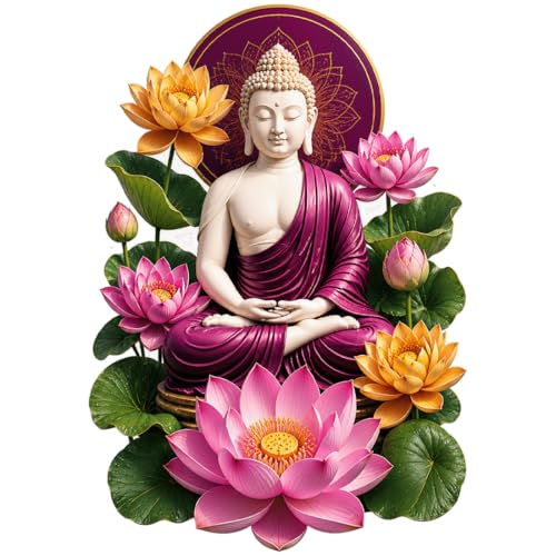 Image of Rangoli Buddha Lotus Wall Sticker Self-Adhesive 16 x 23 Inch Waterproof Wall Decor for Living Room Bedroom Office Meditation Lotus Buddha Wall Decal