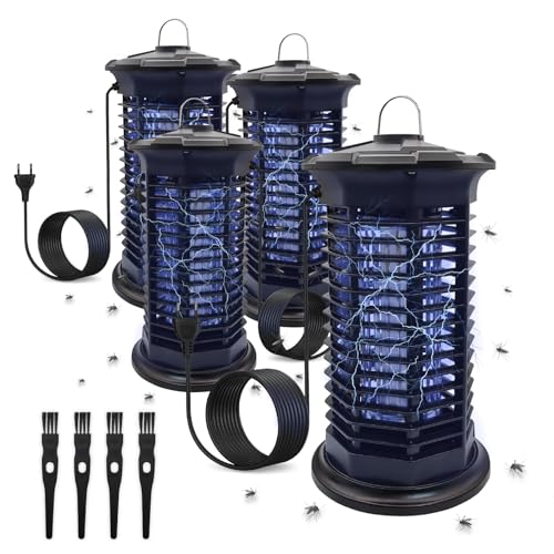 LED ATOMANT Pack 4X Lampara Antimosquitos Electrica 11W, 1000V Alta Tension, UVA, Cobertura 35m², Rejilla Segura, Interruptor, Colgable, Bandeja Limpieza y Pincel, Mata Mosquitos Interior/Exterior
