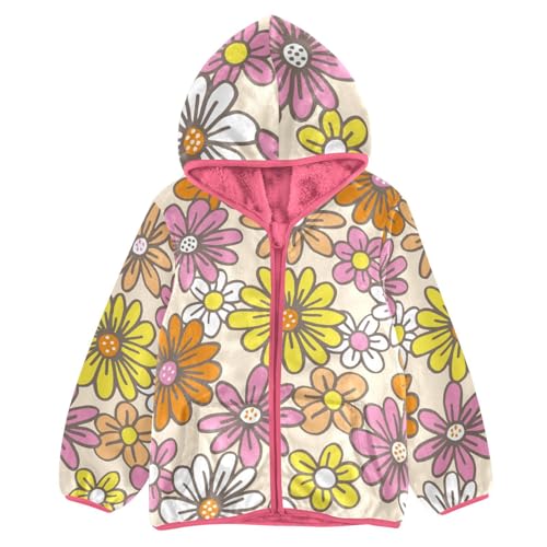 OTVEE Orange Pink Yellow Flowers Kids Hoodie Jacket Fall Spring Full Zip Warm Outwear Coat