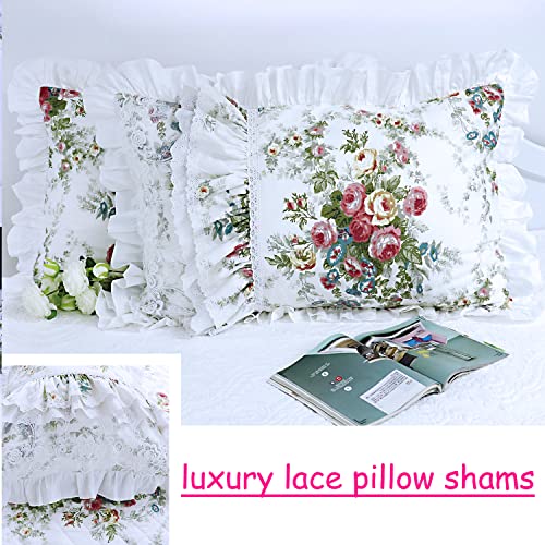 Fadfay Ruffled Bedspread California King Quilted Bed Skirt Floral Shabby Vintage Rose Chic Lace Bedding Girls Luxury Lightweight Coverlets Deep Drop Fitted Sheet Super Soft Cotton Split Corner 3 Pcs #TOP5