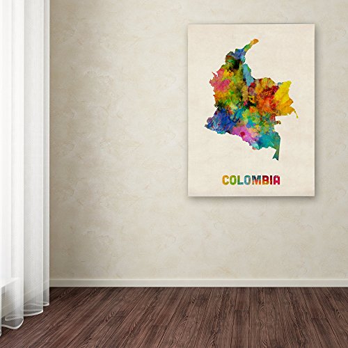 Colombia Watercolor Map By Michael Tompsett, 24X32-Inch Canvas Wall Art #TOP2