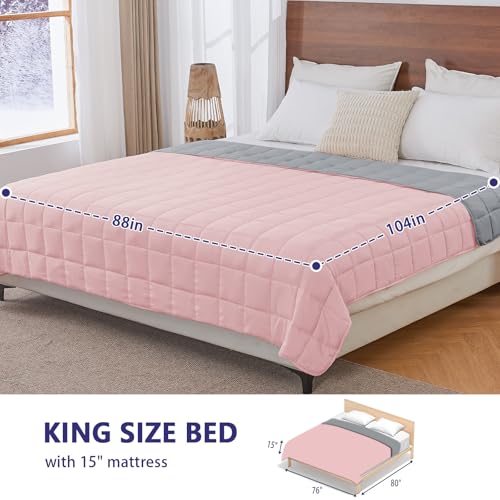 Image of yescool Weighted Blanket for Adults (20 lbs, 88 inch x 104 inch, Pink Grey) Cooling Heavy Blanket for Sleeping Perfect for 190-210 lbs, Queen Size Breathable Blanket with Premium Glass Bead, Machine Washable