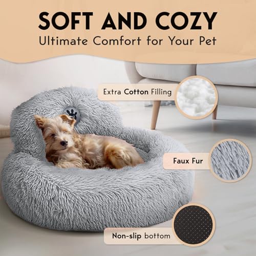 PetJett-Calming-Dog-Bed-Donut-Dog-Beds-for-Small-Medium-Large-Dogs-Anti-Slip-Washable-Round-Dog-Bed-Fluffy-Plush-Faux-Fur-Pet-Bed-Anti-Anxiety-Puppy-Bed-23-Fits-Up-to-25-lbs-Pets-Grey
