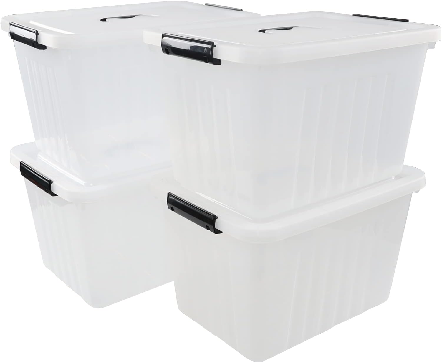 4 Pack Plastic Storage Boxes, Lidded Storage Bins with Handle, 20L, Clear