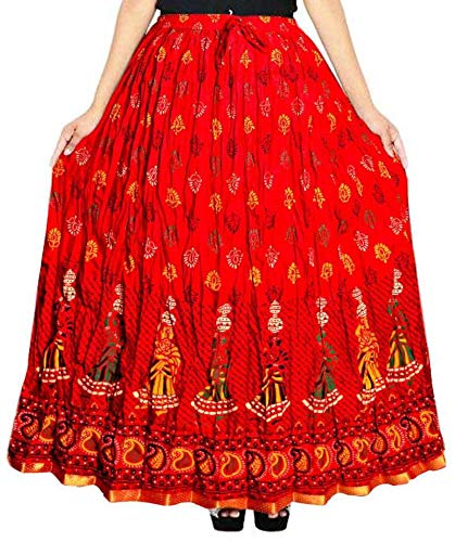 Modern KartWomen's Printed Flared Maxi Skirt (ABLS22, Red, Free Size)