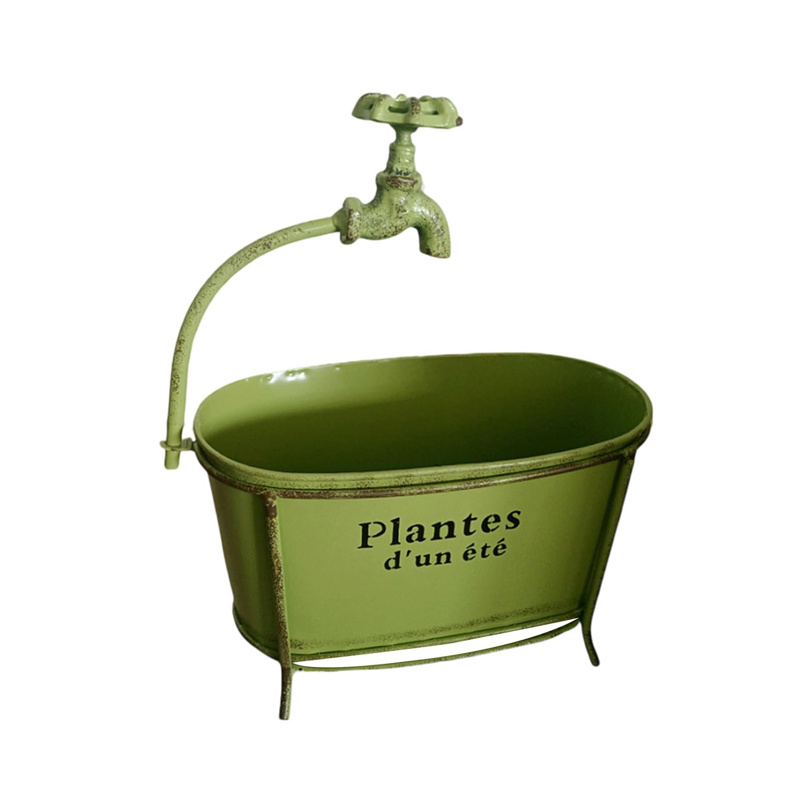 Woedpez Rusty Iron Flower Pots Home Gardening Plant Container Ovals Planter Decorate for Plant Home Garden Decoration Iron Faucet Flower