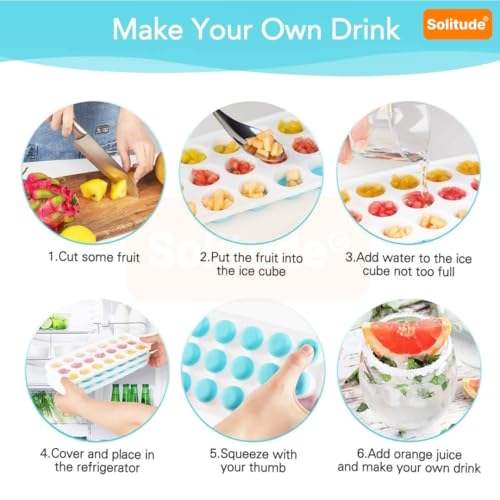 Image of Solitude Silicone Round Pop Up Ice Cube Mold Trays with 21 Cavities and Lid for Freezer with Easy Release Flexible Silicone Bottom, Stackable Whiskey Bar Ice Cube Moulds (Multicolor, 1 Piece)