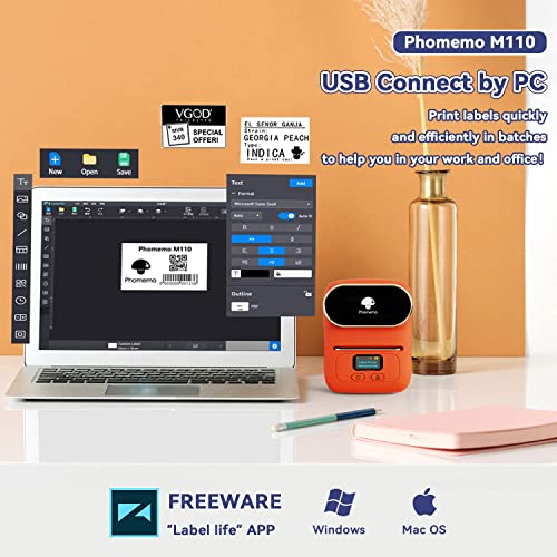 Phomemo Impressora de código de barras – Impressora de etiquetas térmicas Bluetooth M110 para código
