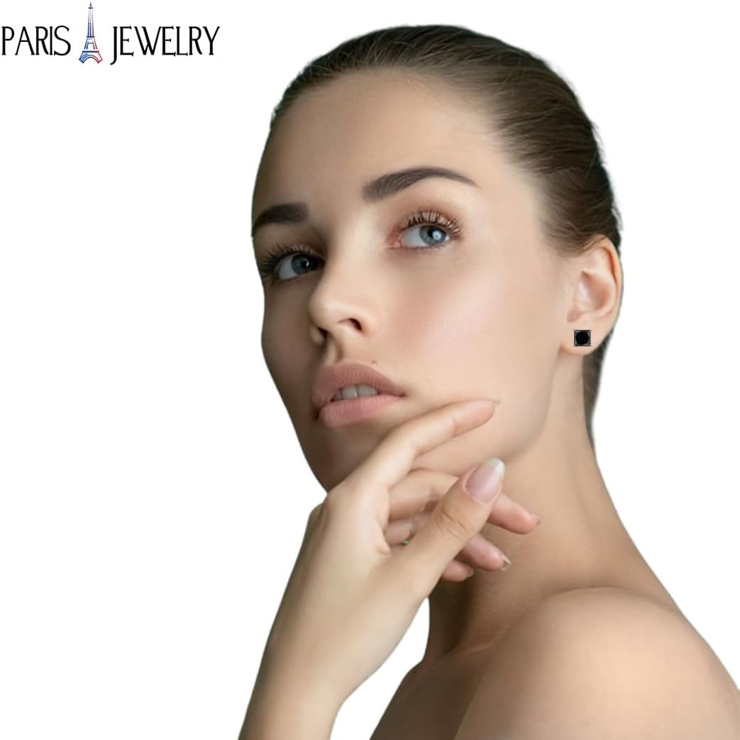 Rose Gold Black Diamond Stud Earrings for Women | 1/4 Ct Princess Cut Natural Diamond in 14k Gold | 4mm Square Earrings for Women and Men