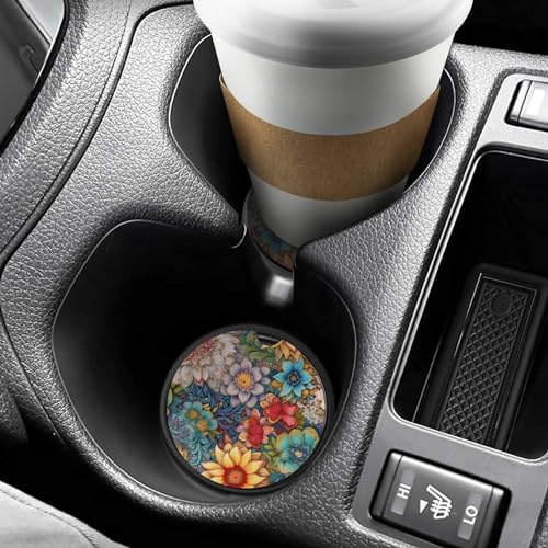 4PCS Posavasos para Autos - Diseño Floral Colorido miniatura 6