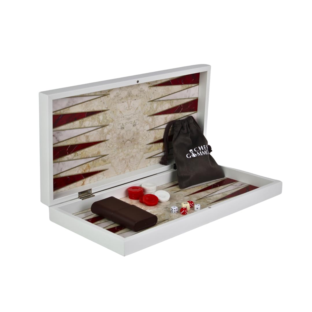 Set Backgammon in legno con design in marmo rosso, 48 cm
