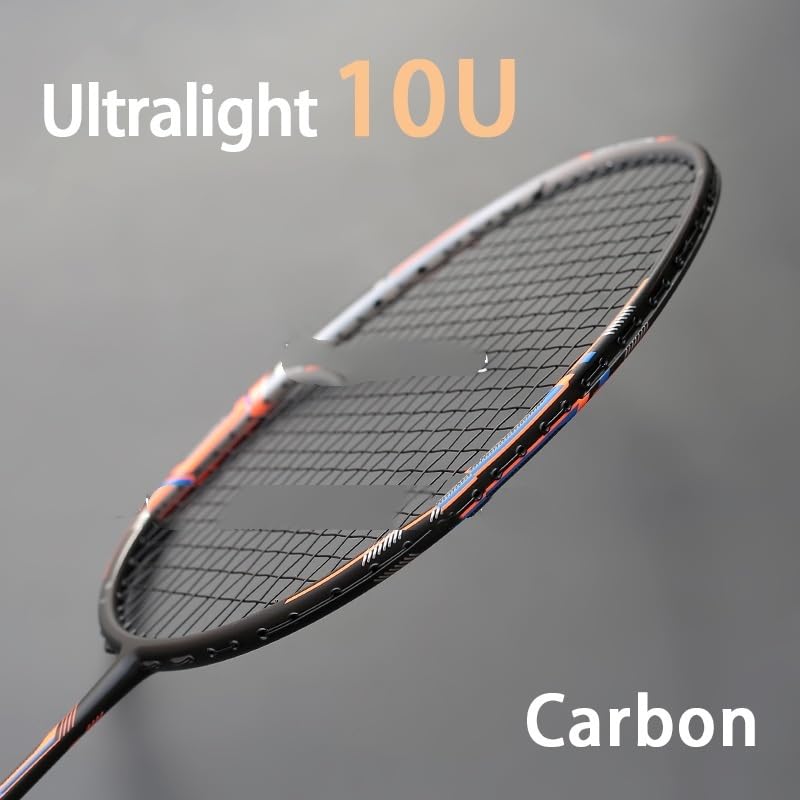 Badminton Set Racchette da Badminton Super Leggere in Fibra di Carbonio 10U con Corde G5 13KG, Racchetta Professionale