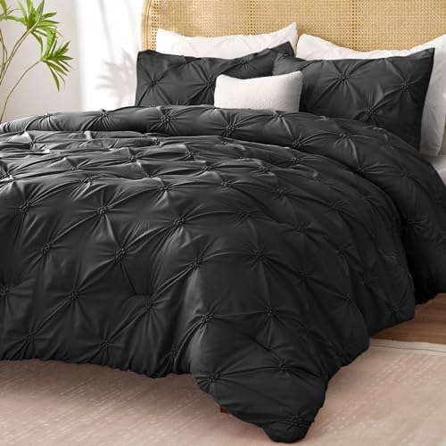 Amazon.com: BEDELITE Black Comforter Set Queen - 3 Pieces Boho Pintuck ...