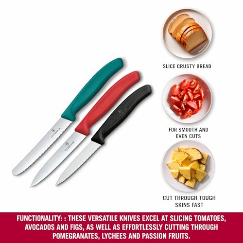 Victorinox Swiss Classic Gemüsemesser, Tomatenmesser und Frühstücksmesser Set, 3-teilig, Extra Scharf, Farbig