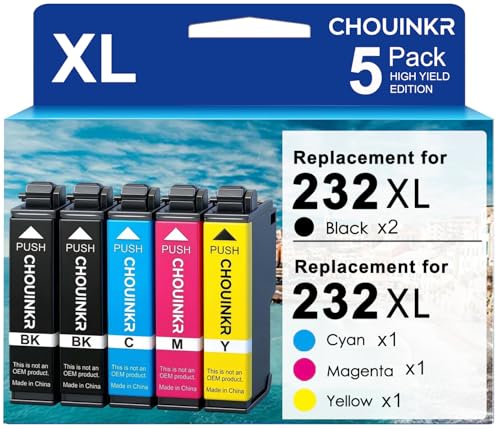 CHOUINKR 232XL Ink Cartridges Remanufactured Replacement for Epson 232XL Ink Cartridge Combo Pack 232 XL with Expression Home XP-4200 XP-4205 WF-2930 WF-2950 (2 Black Cyan Magenta Yellow, 5 Pack)