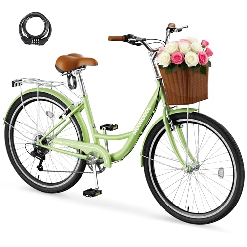 MOONCOOL Womens Bike 7 Speed, 24 26 inch Beach Cruiser Bikes for Women, Step...