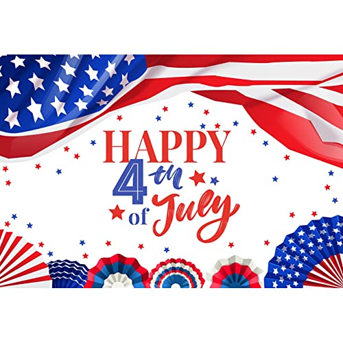 Leowefowa Happy 4th of July Backdrop Independence Day Photo Backdrop 10x7ft US Flag Paper Fans Patriotic Backdrops Labor Day Veterans Day Memorial Day Photo Props