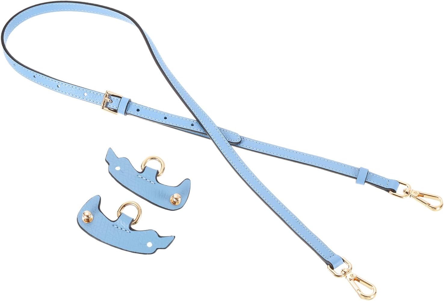 uxcell Genuine Leather Bag Strap Replacement Adjustable Crossbody Bag Straps, 37.4-45.3 Inch Purse Strap for Shoulder Bag Handbag Purse, Blue, Gold Buckle, 1 Set