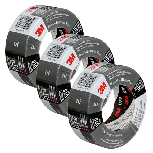 3M Duct Tape DT8, 3 Pack, Industrial Strength, Multi-Use, Black color tape, 1.88