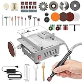 Mini Table Saw, Sinpiode Multi-Functional Desktop Portable Table Saw for Crafts with Adjustable Speed & Angle, All-in-One Cutting, Sanding, Engraving & Drilling Tool for Wood, Acrylic, Plastic, PCB