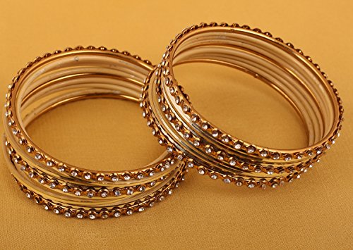 Touchstone "Colorful Collection Indian Bollywood Alloy Single Line Clear Rhinestone And Textured Color Bangle Bracelets Set of 18 In Antique Gold Tone For Women.3
