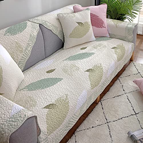Vctops Farmhouse Country Leaf Couch Sofa Covers Leaves Pattern Cotton Quilted Sectional Couch Cover Non Slip Soft Comfy Sofa Slipcovers Furniture Protector (Green Leaf,36"X70") #TOP14