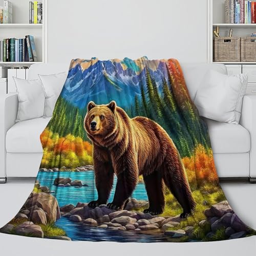 Couverture microfibre moelleuse et chaude avec impression ours 3D - 5