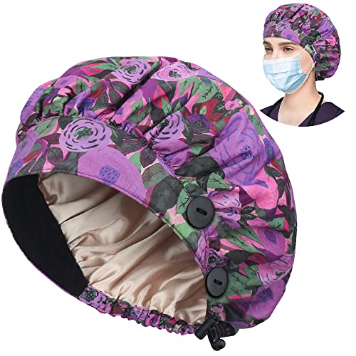 Image of ABAMERICA Bouffant Caps with Button and Sweatband, Adjustable Scrub Caps for Women Men, One Size Multi Color