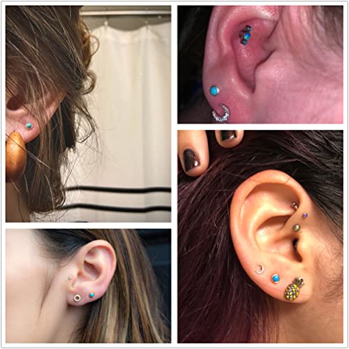 Tsnamer 4Mm Hypoallergenic 925 Sterling Silver Post Stud Earrings For Womens Teens Girls Second Hole Earrings For Women Opal Turquoise Moonstone Stud Earrings Jewelry Earrings For Sensitive Ears(3 Pair/Set) #TOP6
