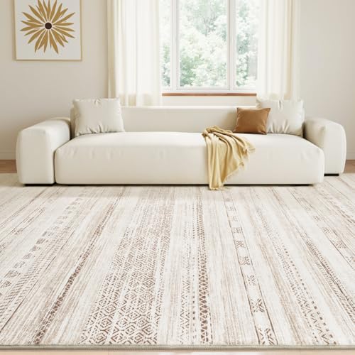 9x12 Area Rugs for Living Room Machine Washable Rug Distressed Indoor Carpet Neutral Moroccan Boho Rug Ultra Soft Area Rug for Bedroom Dining Room Playroom Office
