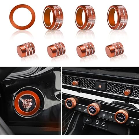 SENSHINE Air Conditioning, Vent Knob Cover for Honda Civic Accessories 2022 2023 2024 2025 for Honda CRV 2023 2024 2025 for Acura Integra 2023 2024 2025 Start/Stop Push Button Ring Trim 10Pcs (Orange) Cover