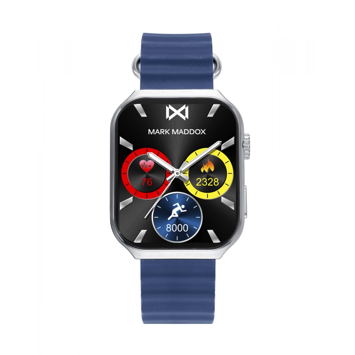 Mark Maddox HS2002-30 - Reloj Smartwatch Unisex Smartnow, Caja de Metal Plateado, Correa de Silicona Azul, Pantalla Táctil