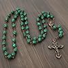 Nazareth Store Natural Stone Beads 8mm Rosary Necklace Antique Copper Design Holy Soil Medal & Cross in Velvet Bag - Catholic Rosaries Terra Santa Jerusalem Collection (Green Malachite) #3
