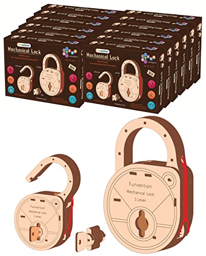 Image of Funvention- for Little Scientist in Every Kid Engineered Wood Diy Mechanical Lock With Key (Pack Of 12) - Build Working Lock Yourself - Stem Learning Birthday Return Gifts Party Pack, Multicolor