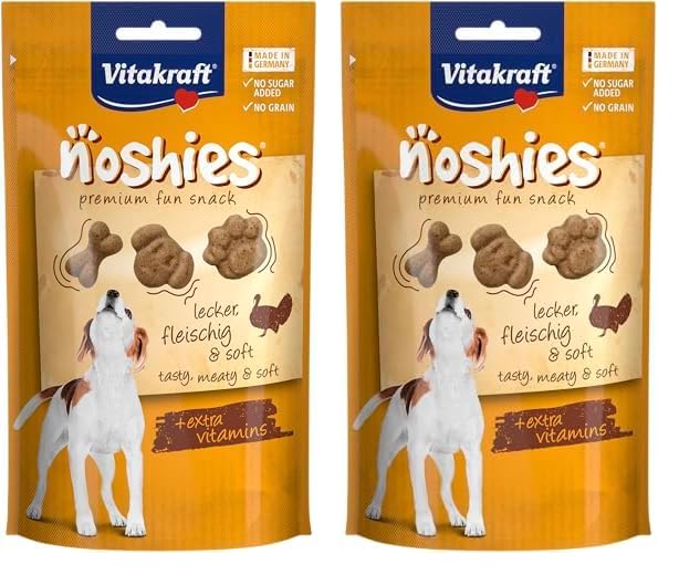 Vitakraft Noshies, Hundeleckerlie, mit hochwertigem Truthahnfleisch, ideal zum Verwöhnen, Vitamine für Haut und Fell (1x 90g) (Packung mit 2)