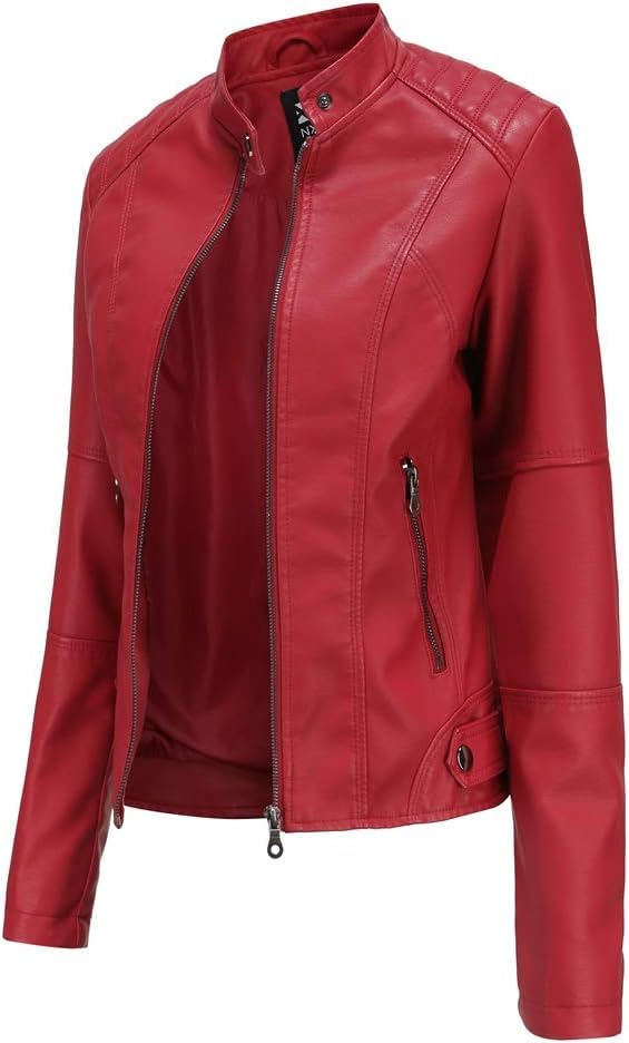 Hiser Femme Veste de Simili Cuir, Moto Manteau Faux Cuir PU Slim Fit Printemps Automne Hiver Manche Longue Élégant Veste Courte Blouson Biker à Fermeture...