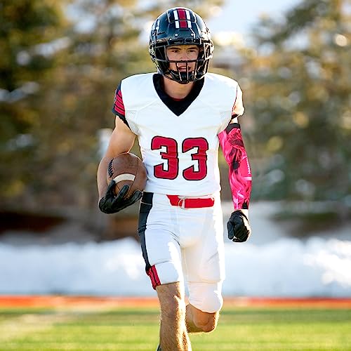 Image of SNOWSTAR Sports Pink Ribbon Breast Cancer Awareness Arm Sleeve Compression Fit No Slip Football Flames