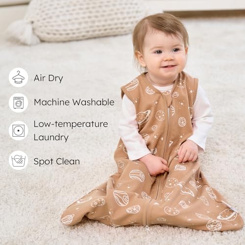 Image of Baby Sleep Sack 18-24 months, 100% Cotton Sleeping Sack for Newborn and Infant, 3 Pack Baby Wearable Blanket for Boy and Girl, 0.5 Tog Lightweight Double Zipper Sleep Bag Coffee Dinosaur Planet