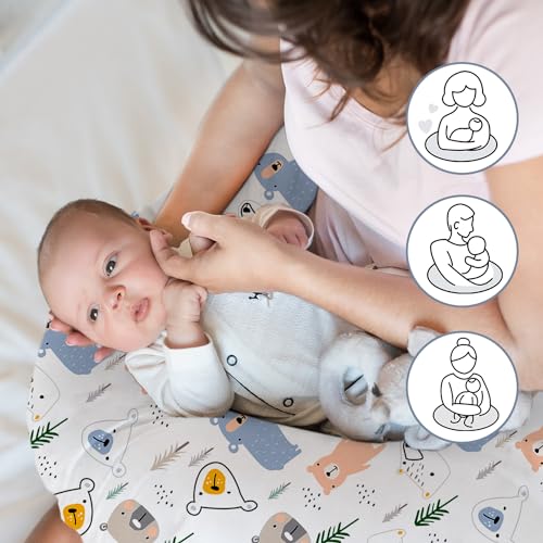 Image of Little Grape Land Nursing Pillow for Infants, Breastfeeding Pillows, Baby Pillow for Nursing, Bottle Feeding with Machine Washable Cover & Breathable Filling (Bear)