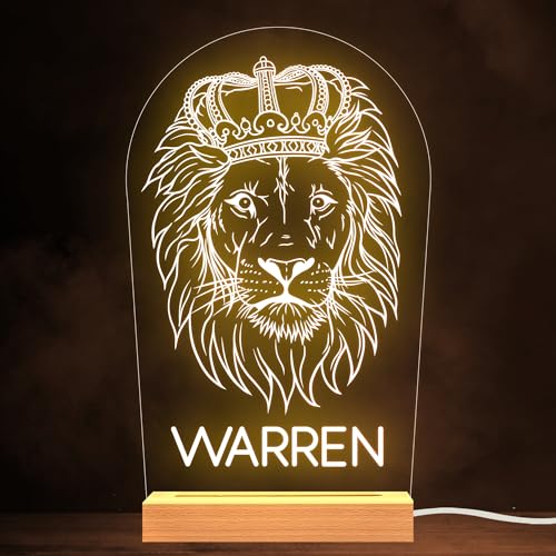 Lion Face King Crown Name Personalised Gift Warm White Lamp Night Light | Personalised Gift For Home, Lamp Room Décor | Kids & Adults Night Lights With Name | Personalised Gift For Bedroom |