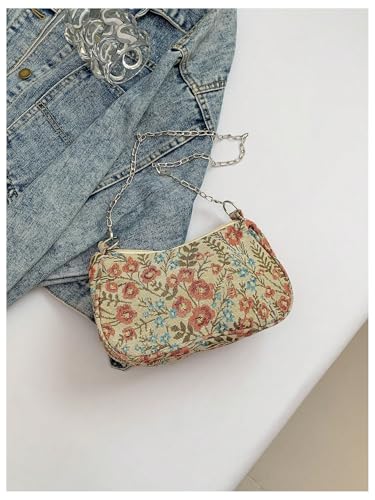 Image of Verdusa Women's Floral Print Shoulder Bags Casual Underarm Purses with Chain Strap